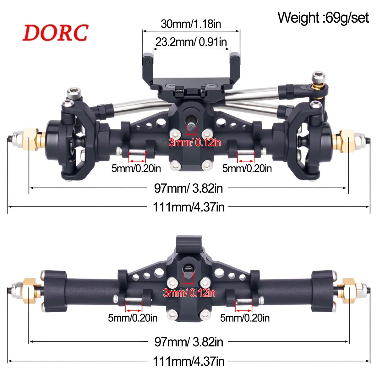 Rc Hobby Crawler - SCX24 1/24用プラスチック製アクスルセット（サーボマウント付き）– グラディエーター ブロンコ C10パーツ用フロント・リアアクスルセット
